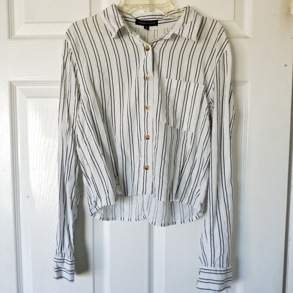 Kendall & Kylie Striped Button Down Long Sleeve